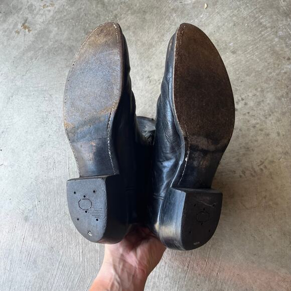 LUCCHESE COWBOY BOOTS 1883 MENS BLACK LEATHER WESTERN EXOTIC SMOOTH HANDMADE - Picture 4 of 6